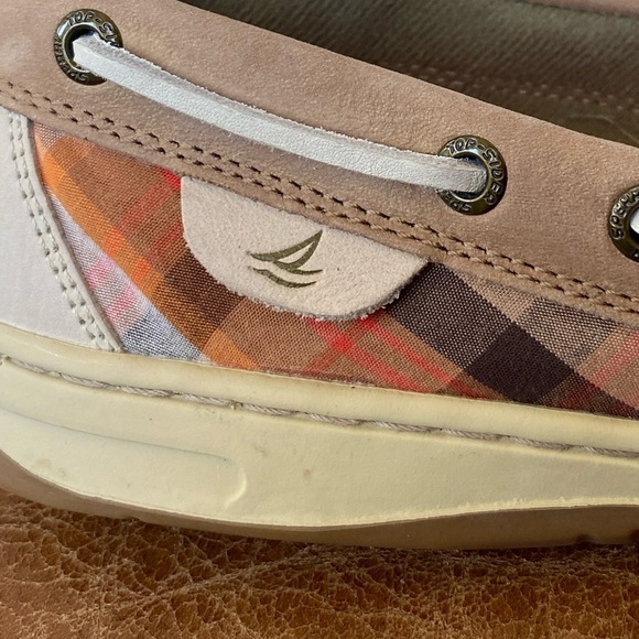Sperry Shoes - Sperry Boat Shoes Tan Tassel Loafers orange cream plaid size 10